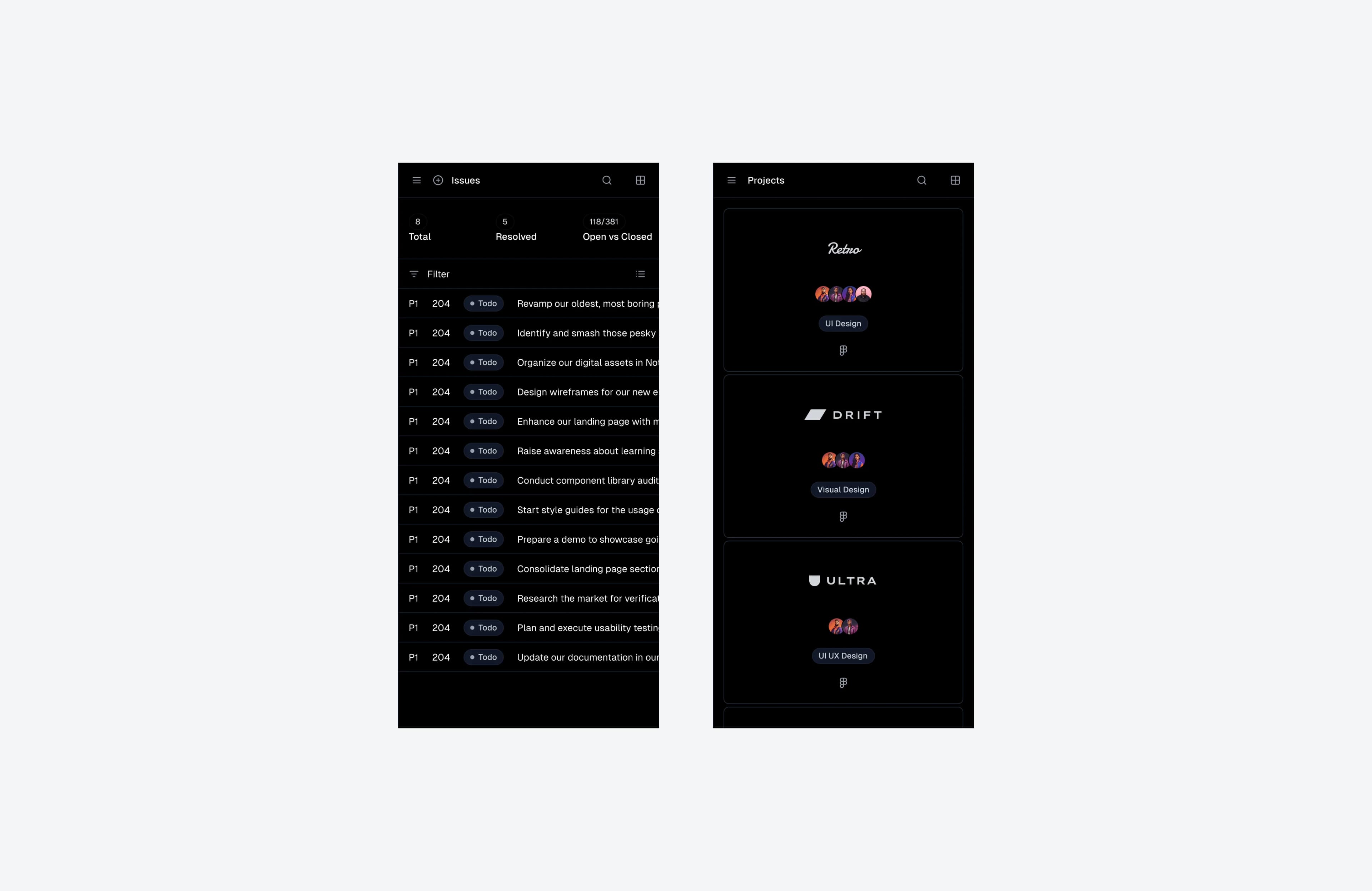 Mobile app ui design dark