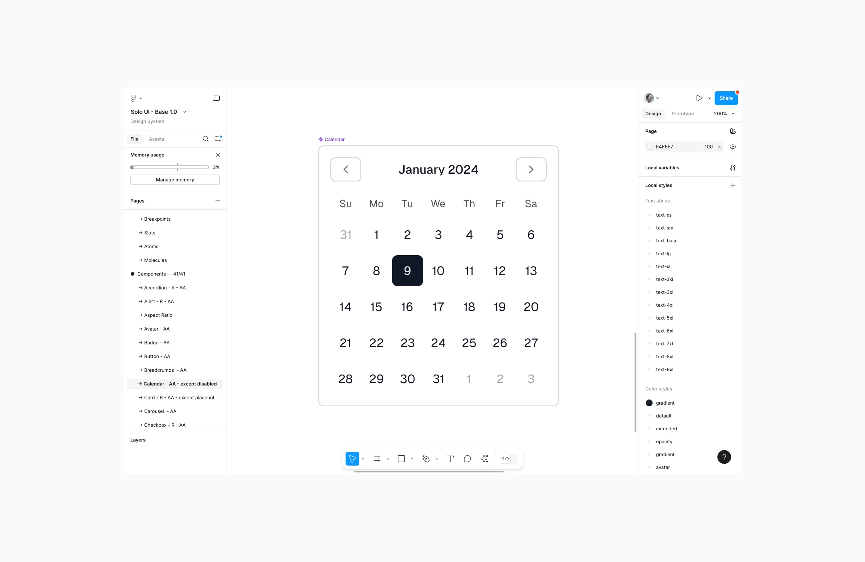 Calendar component