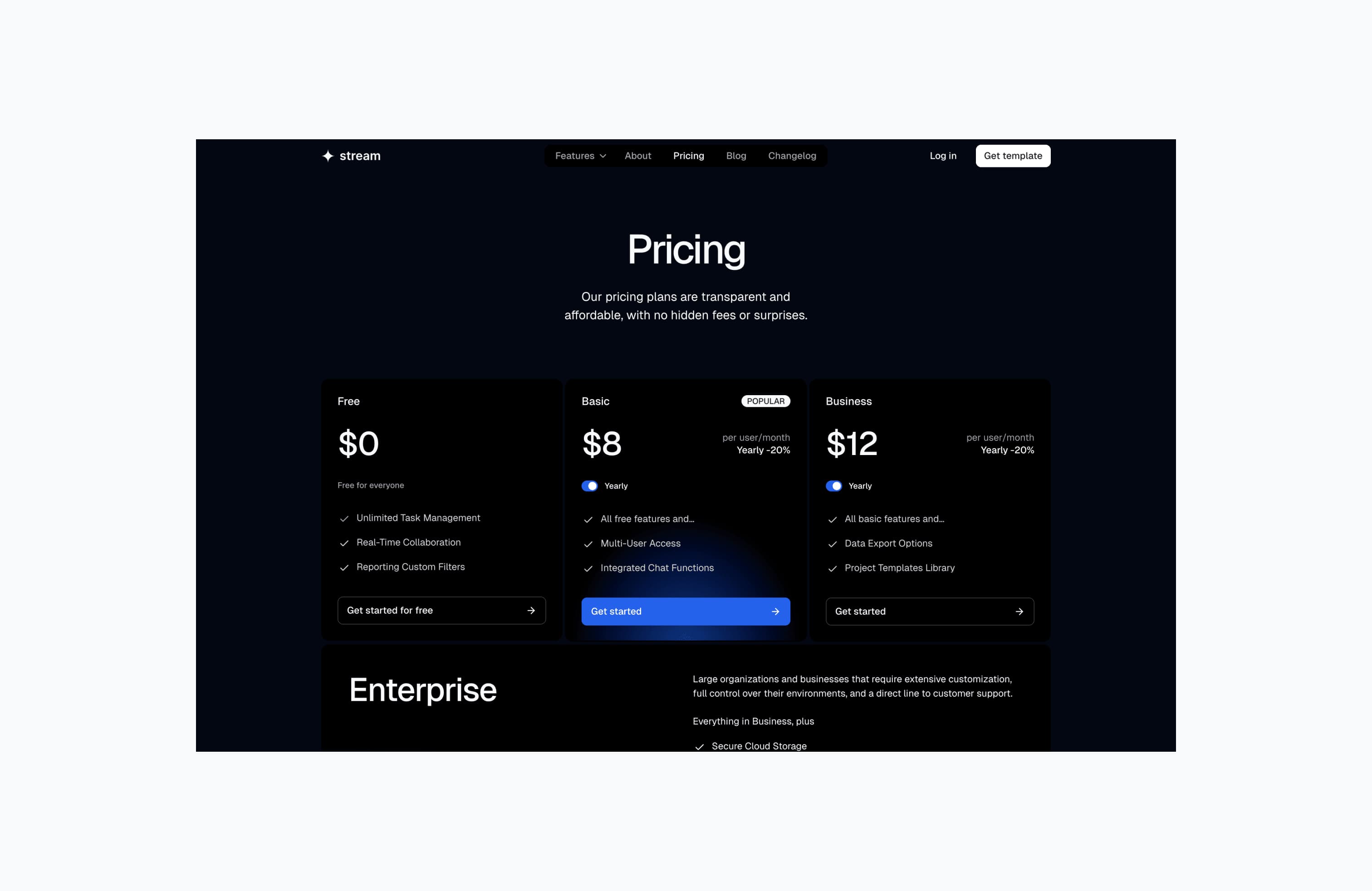 Stream pricing page